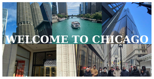Collage of Chicago landmarks and people with text 'Welcome to Chicago'.